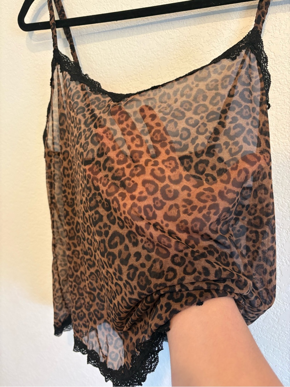 Leopard Print Lace Trim Camisole Tank Y2K Sheer Animal Print Top Women’s XL - Picture 6 of 13